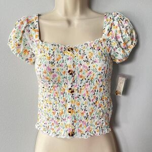 Mudd Floral Smocked Button Crop Top Size S  NWT